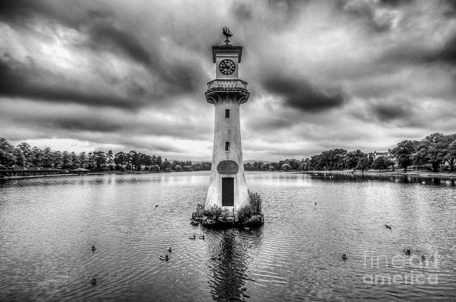 Scott Memorial Lighthouse Roath Park Cardiff 1 Mono Photograph by Steve Purnell