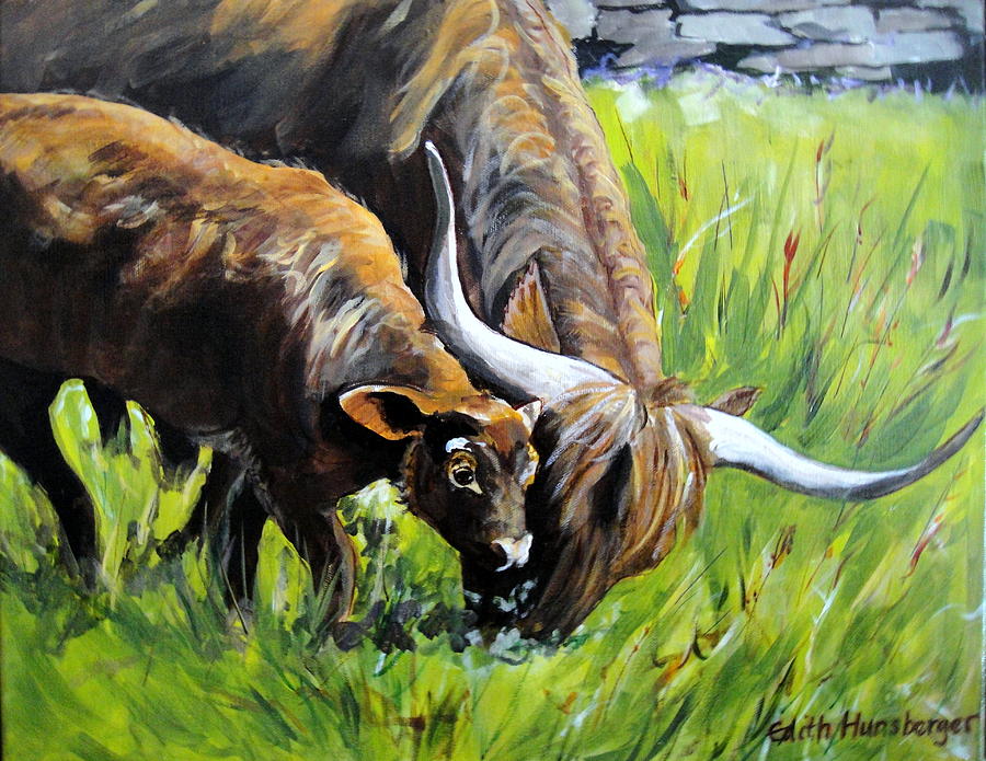 Scottish Highlands Cattle Painting by Edith Hunsberger