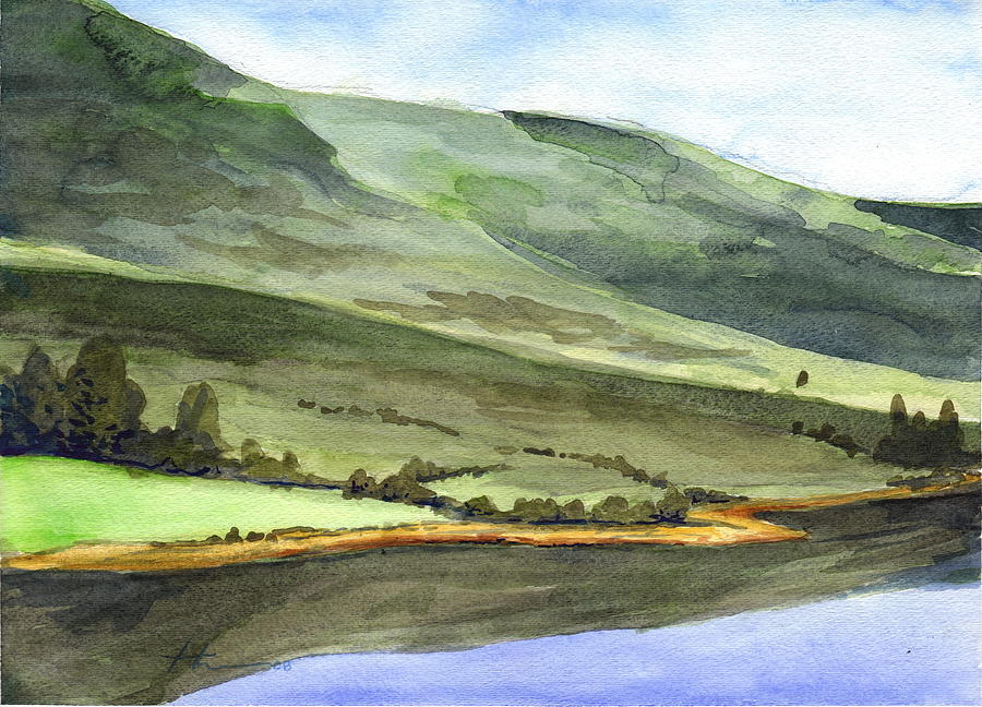 Scottish Hills Watercolor Painting Drawing by Mike Theuer