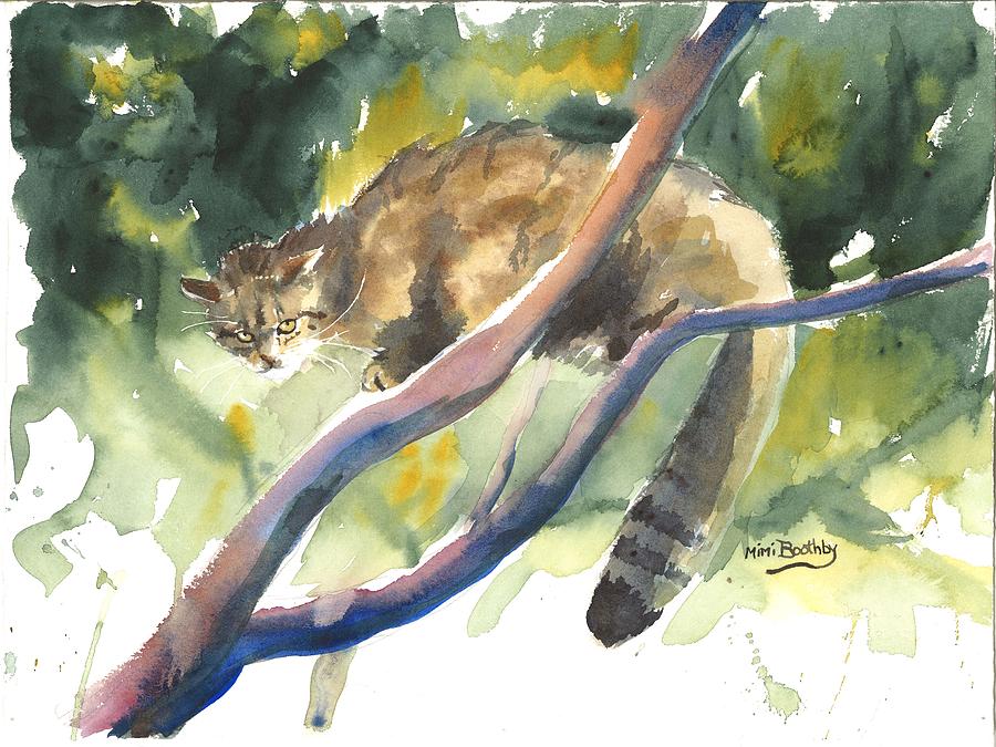 Scottish Wild Cat in a tree Painting by Mimi Boothby