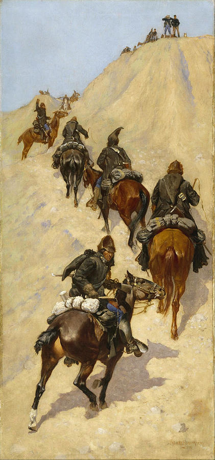 Frederic Remington Painting - Scouts Climbing a Mountain by Frederic Remington