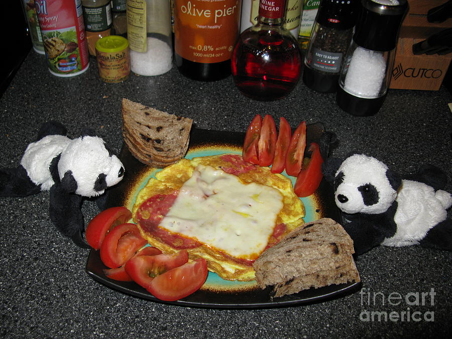 Cheese Photograph - Scrambled Eggs Salami and Cheese for Breakfast. Travelling Baby Pandas Series. by Ausra Huntington nee Paulauskaite