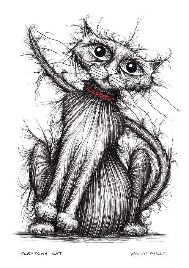 Scratchy cat Drawing by Keith Mills