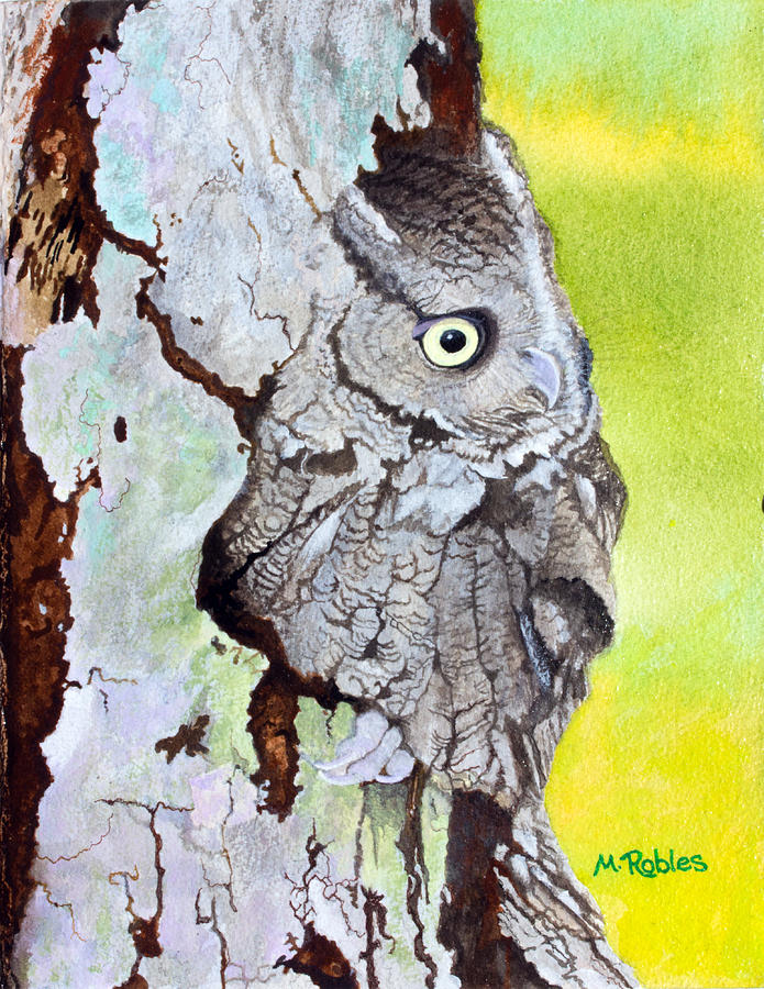 Screech Owl Painting by Mike Robles