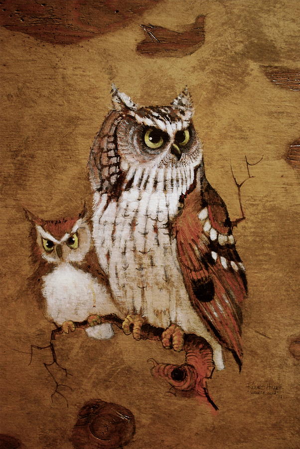 Screech Owls Painting by Richard Hinger