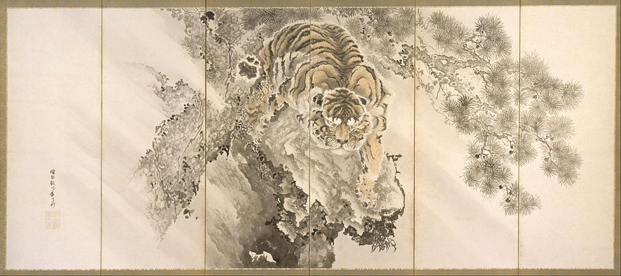 Screen with Tiger Painting by Ganku Kishi Screen with Tiger Painting by Ganku Kishi