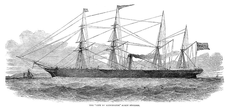 Screw Steamship, 1851 Painting by Granger