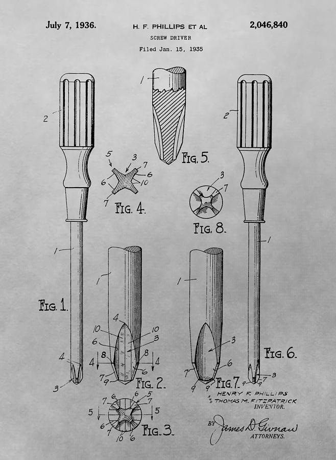 Screwdriver Patent Drawing Drawing by Dan Sproul