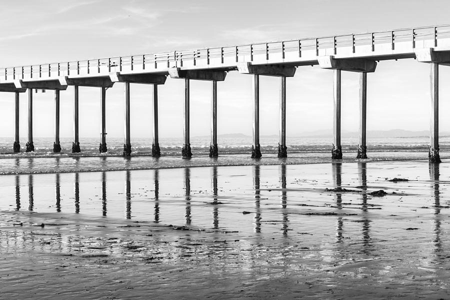 Scripps Pier Reflections In Black And White Photograph by Priya Ghose