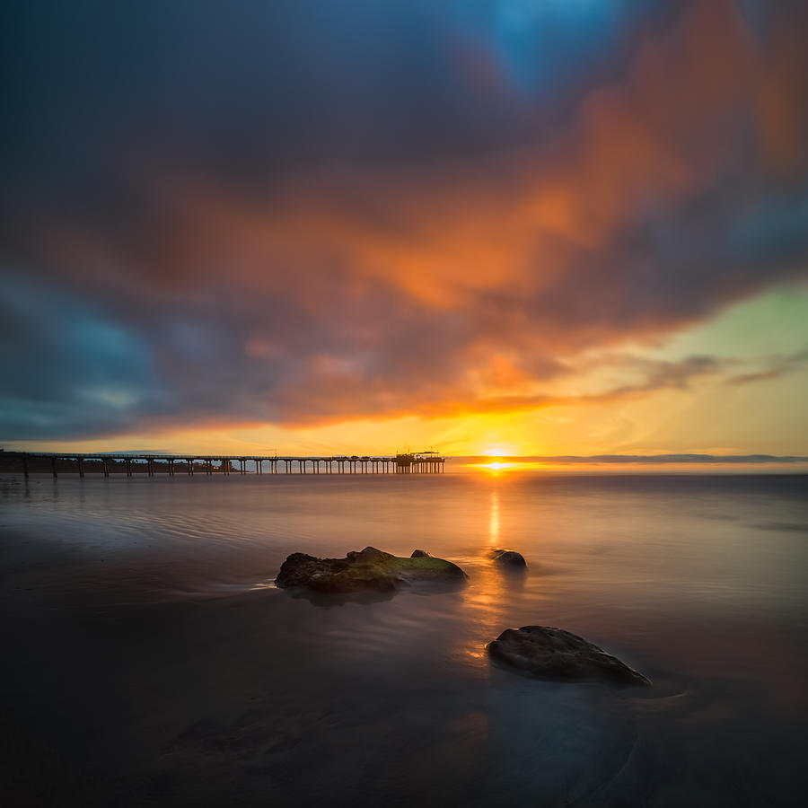 Scripps Pier Sunset 2 - Square Photograph by Larry Marshall