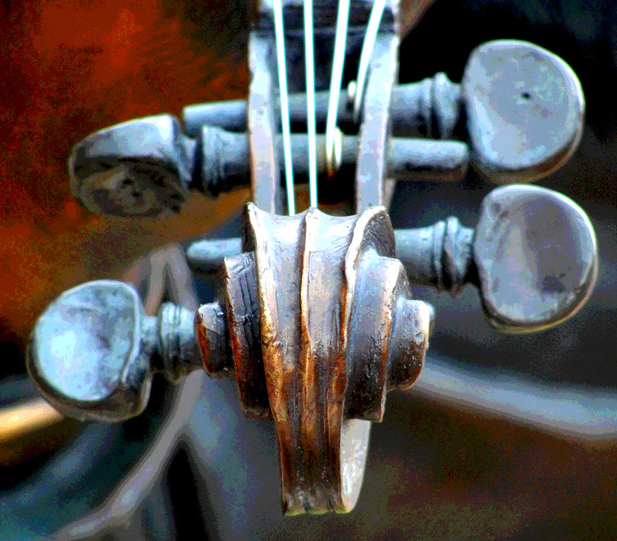 Music Photograph - Scroll - Strings and Pins by Norma Brock
