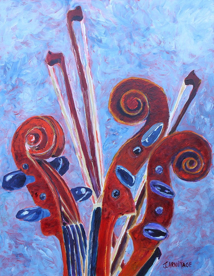 Violin Painting - Scroll Bouquet by Jenny Armitage