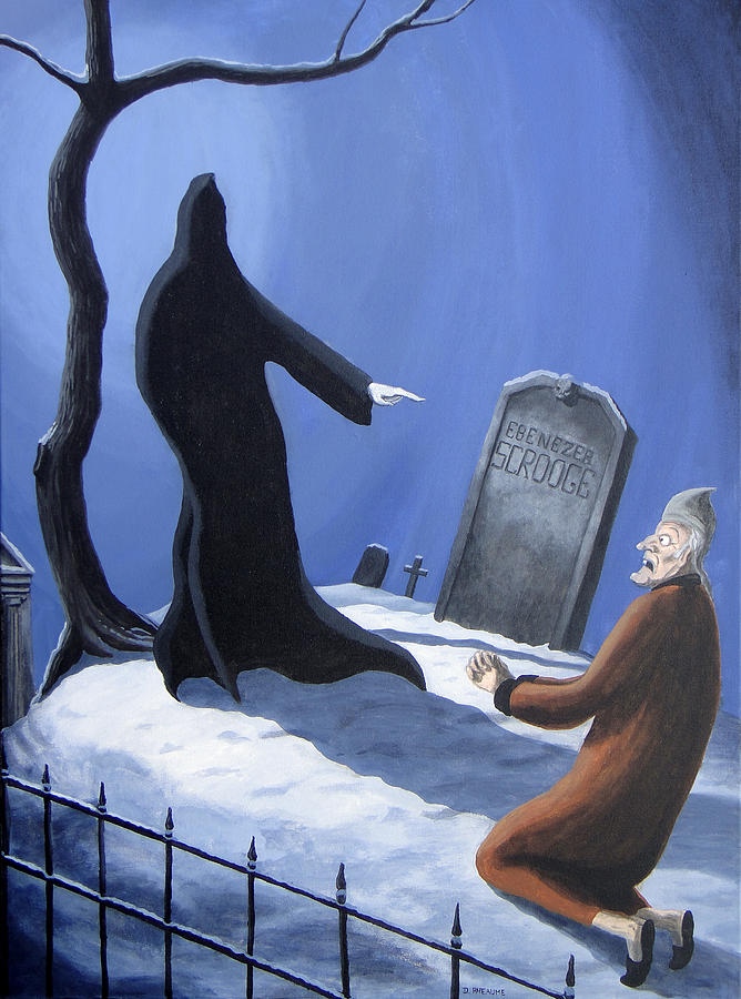 Scrooge Versus The Ghost Of Christmas Future Painting by Dave Rheaume