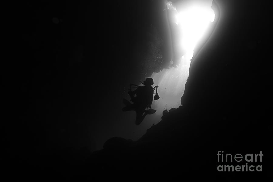 Scuba Diver in Chasm Photograph by JT Lewis