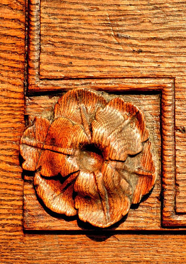 Sculpted Ornament In An Oakwood Door Photograph