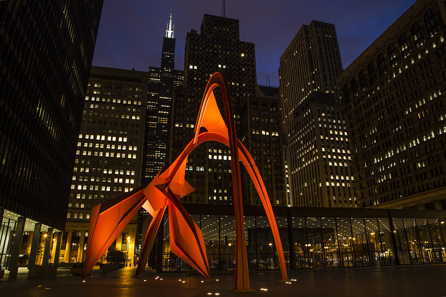Sculpture and Willis Tower Photograph by John McGraw
