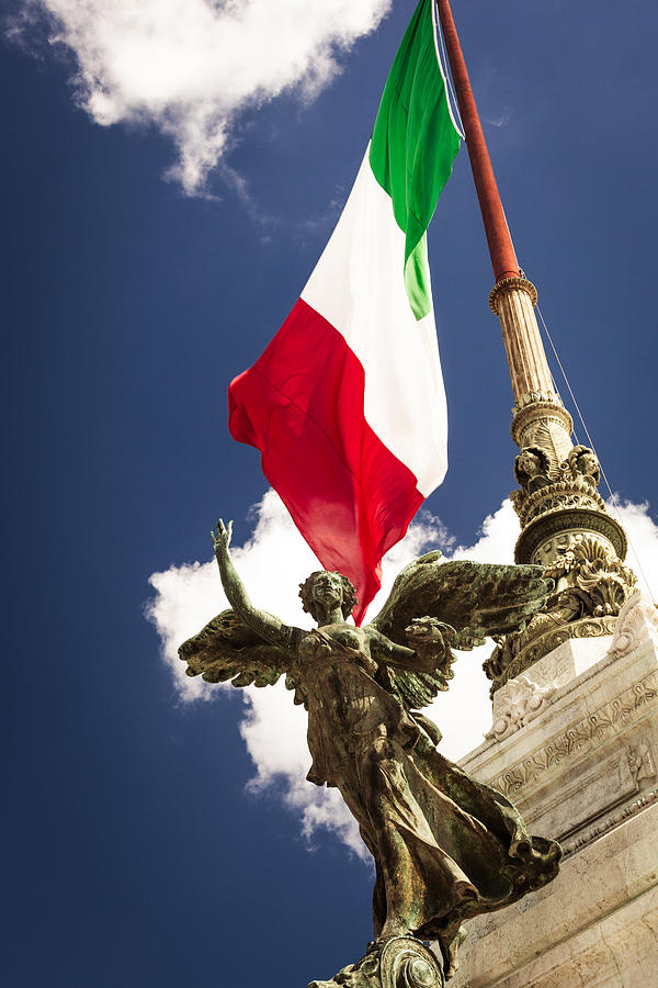 Flag Photograph - Sculpture of angel on the background of the Italian flag by Alex Anashkin