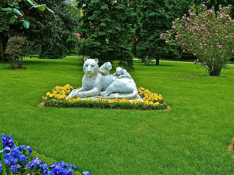 Sculpture of Tiger and its Kittens in Dolmabache Palace Garden in Istanbul-Turkey Photograph by Ruth Hager