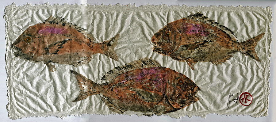 Fish Mixed Media - Scup on Rice Paper by Jeffrey Canha
