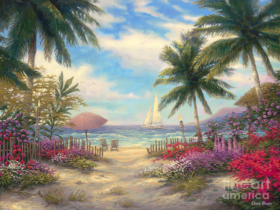 Beach Chairs Painting - Sea Breeze Path by Chuck Pinson