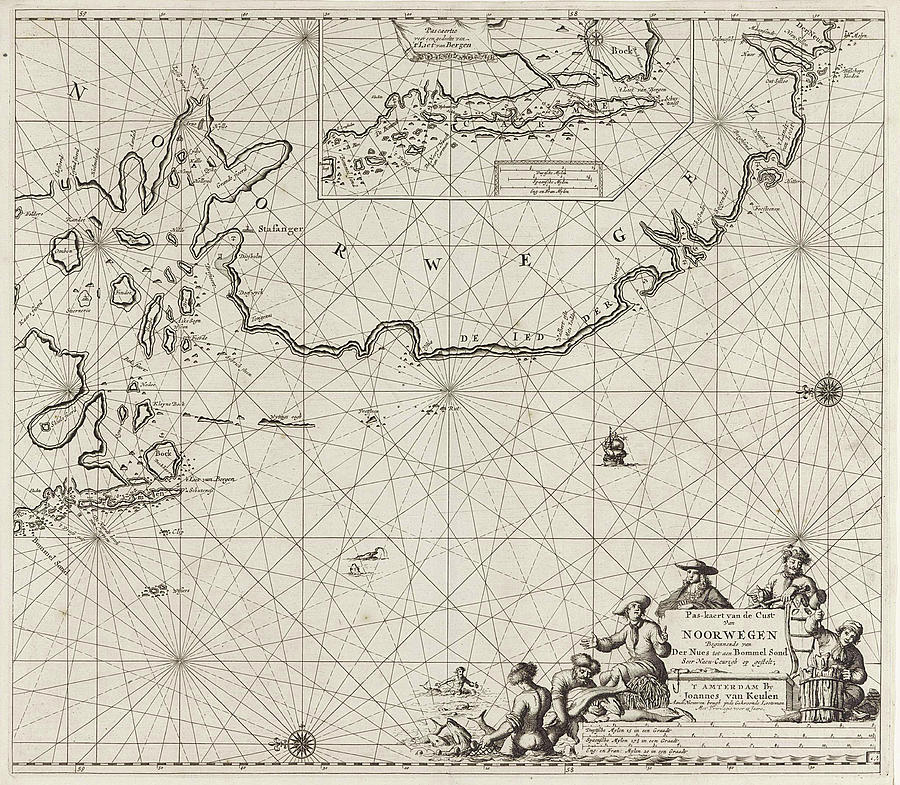 Sea Chart Of Part Of The Coast Of Norway Drawing by Jan Luyken And ...