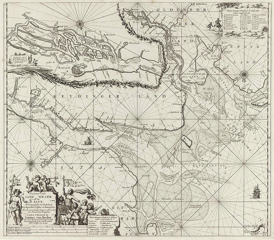 Sea Chart Of Part Of The Elbe, The Weser And Jadebusen Painting by Jan ...