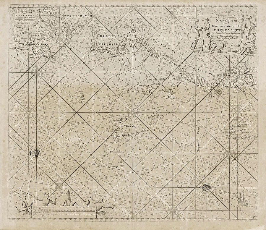 Sea Chart Of The Atlantic Ocean To The West Coast Of Europe Drawing by Jan Luyken And Johannes