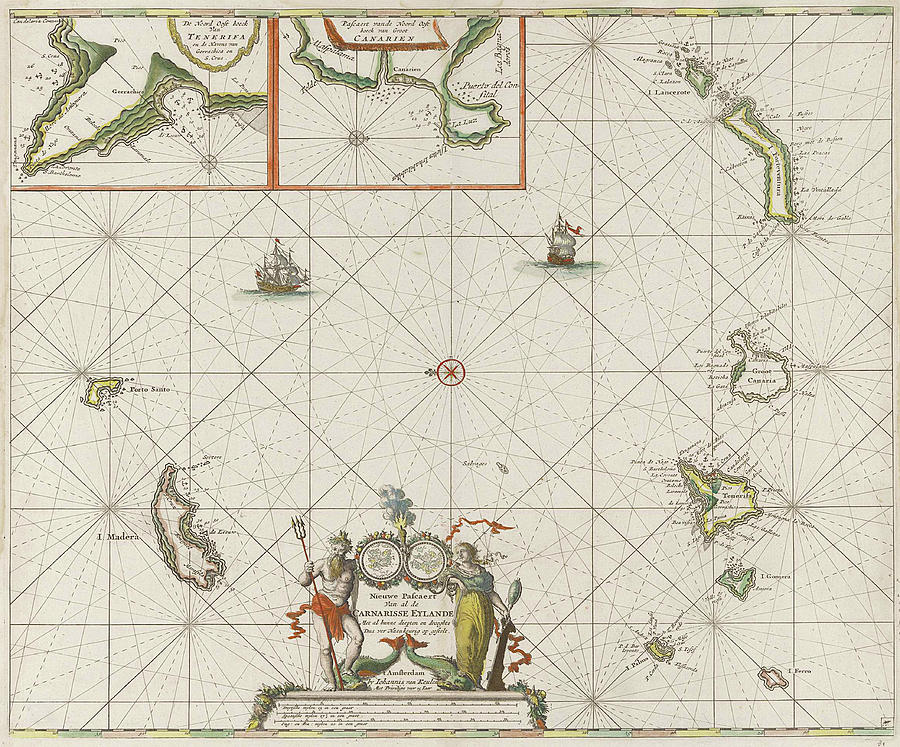 Map Drawing - Sea Chart Of The Canary Islands, Print Maker Jan Luyken by Jan Luyken And Johannes Van Keulen I
