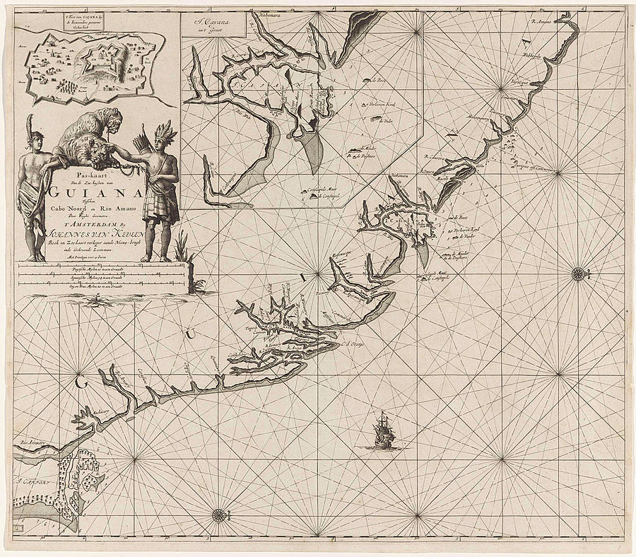 Map Drawing - Sea Chart Of The Coast Of French Guiana, Jan Luyken by Jan Luyken And Claes Jansz Voogt And Johannes Van Keulen (i)