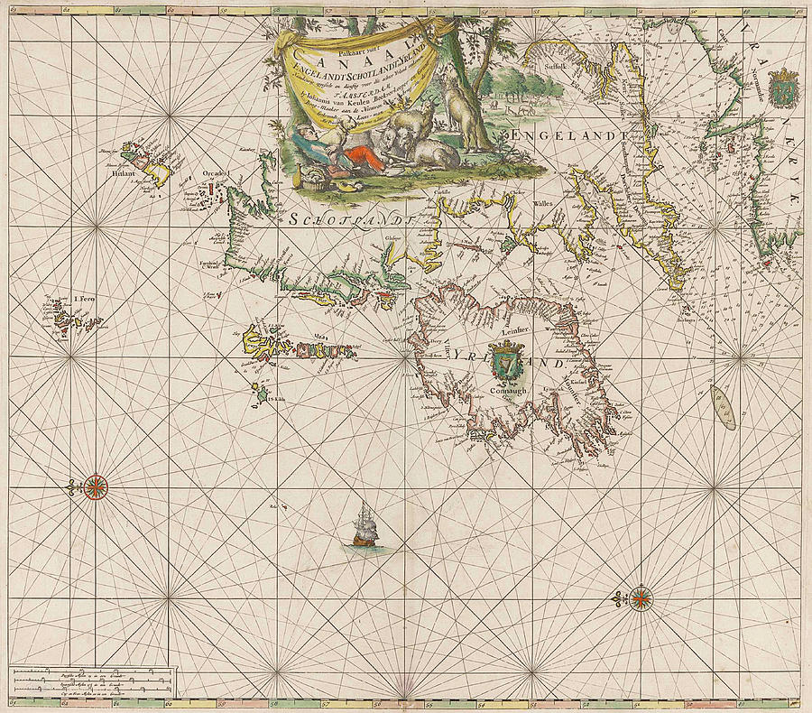 Sea Chart Of The Coasts Of England, Scotland And Ireland Drawing by Jan ...