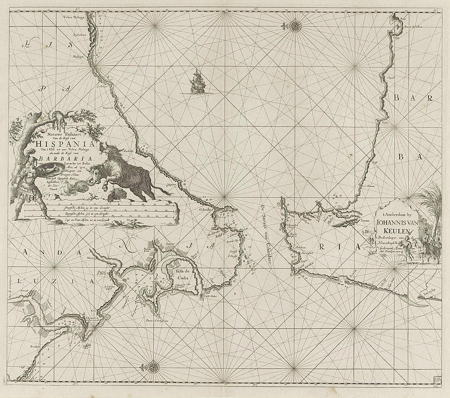 Sea Chart Of The Strait Of Gibraltar, Jan Luyken Drawing by Jan Luyken