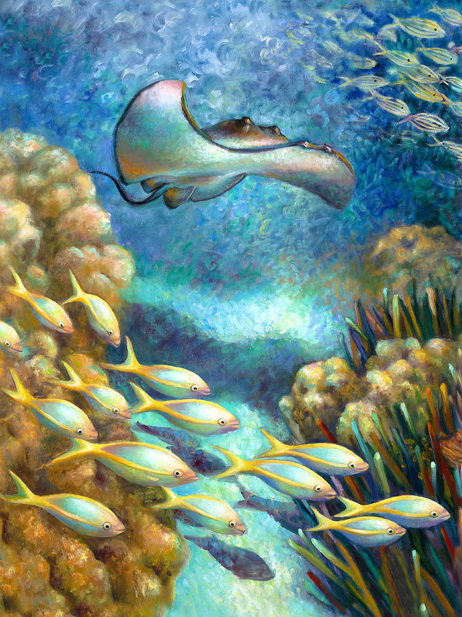 Sea Food Chain - Stingray Painting by Nancy Tilles