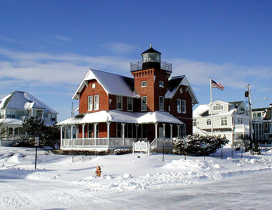 Sea Girt Lighthouse in the Snow Painting by Melinda Saminski