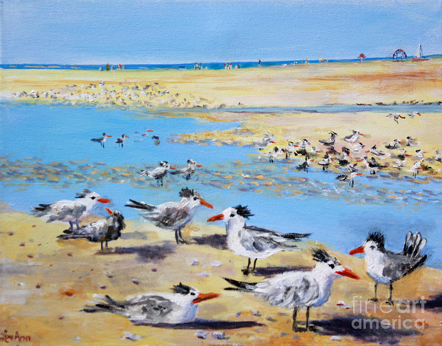 Sea Gulls Siesta Key Beach Painting by Lou Ann Bagnall
