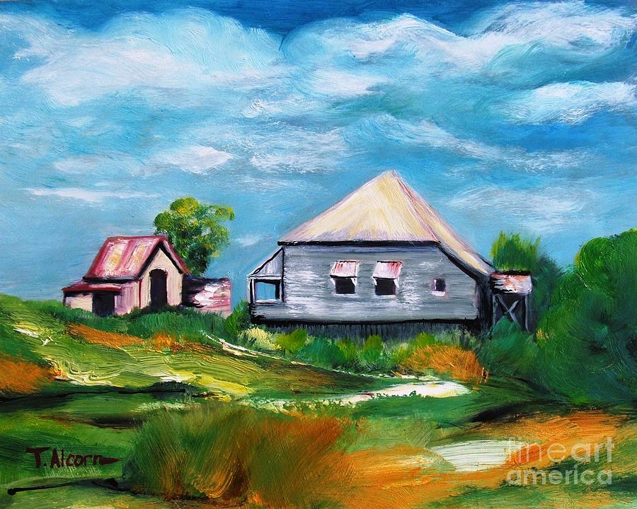 Sea Hill Houses - SOLD Painting by Therese Alcorn