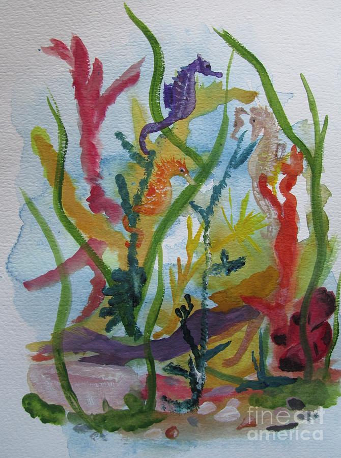 Sea Horses and mermaid Painting by Susan Voidets