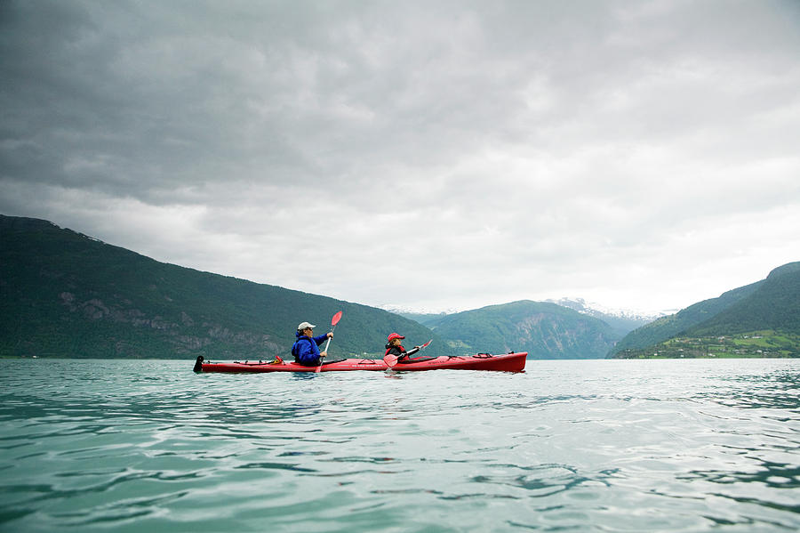 Mountain Photograph - Sea Kayaking In The Sognefjord, Norway by Lisa Seaman