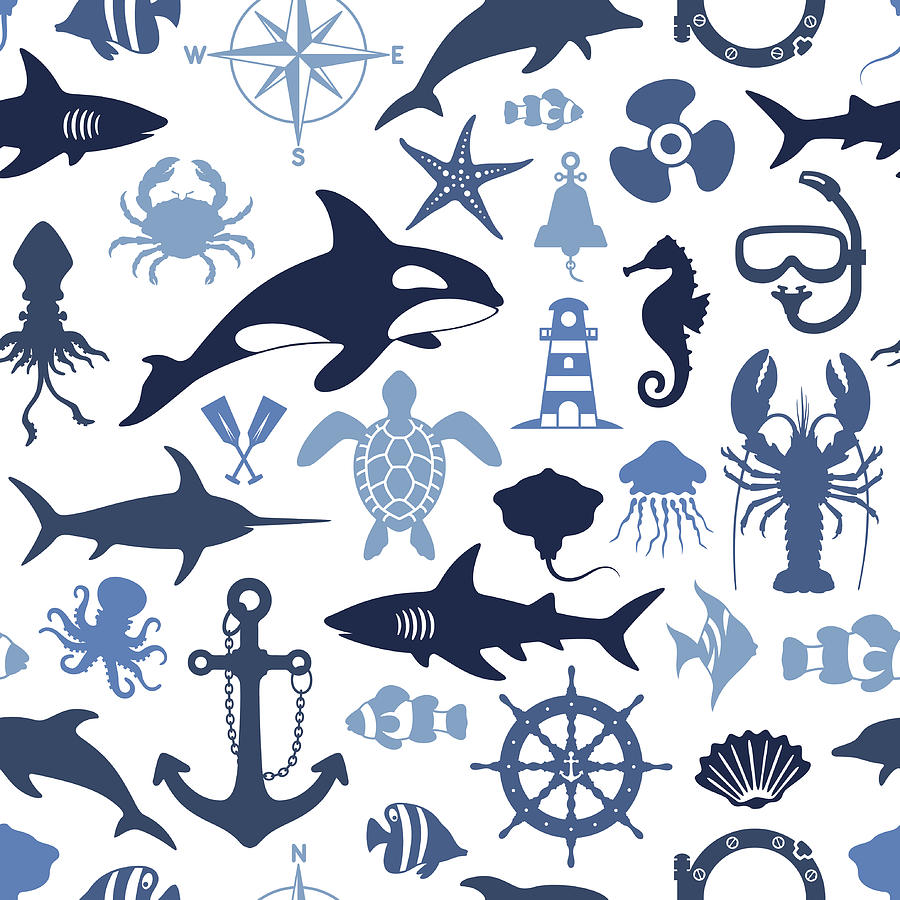 Sea Life Pattern Drawing by AlonzoDesign