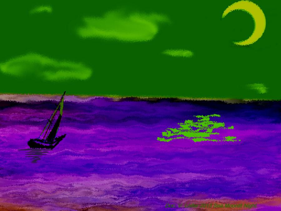 Sea. Moonlight. Night. Digital Art by Dr Loifer Vladimir