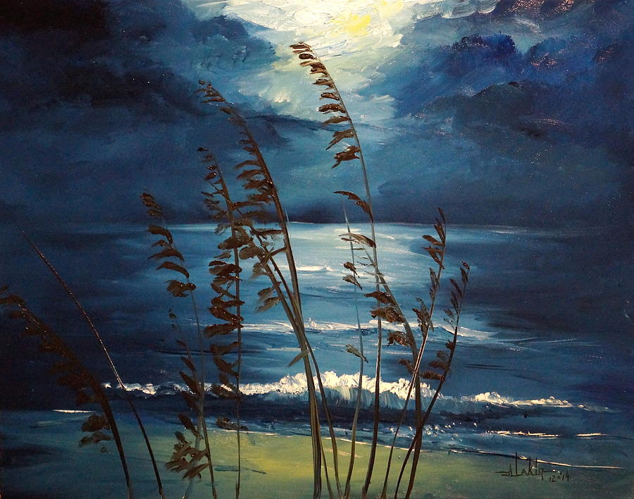 Sea Oats and Moonlight Painting by Alan Lakin