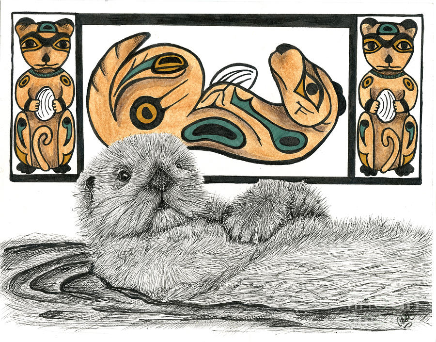 Nature Drawing - Sea Otter Totem by Christine Matha