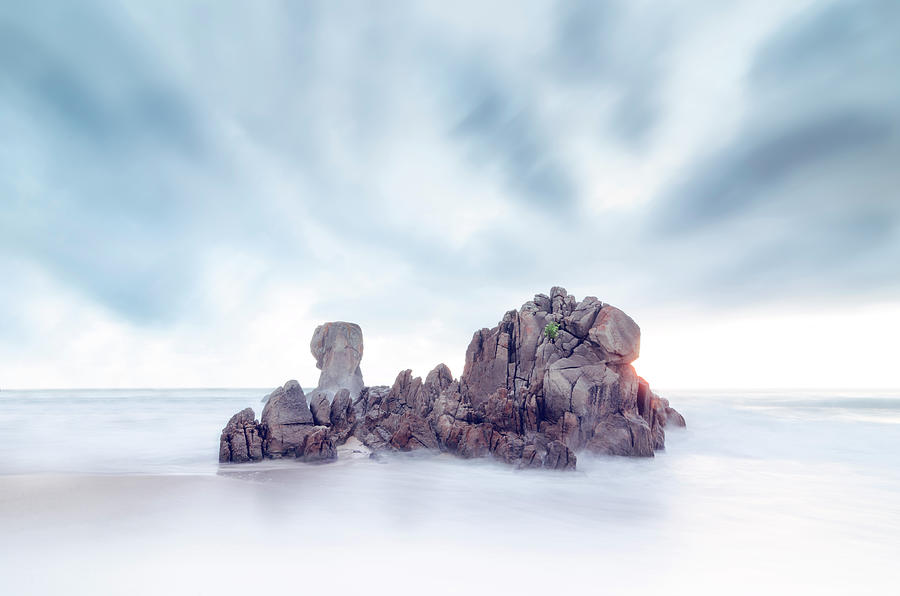 Nature Photograph - Sea Scape Rock In The Middle Of The Sea by Daniel Viñé Garcia
