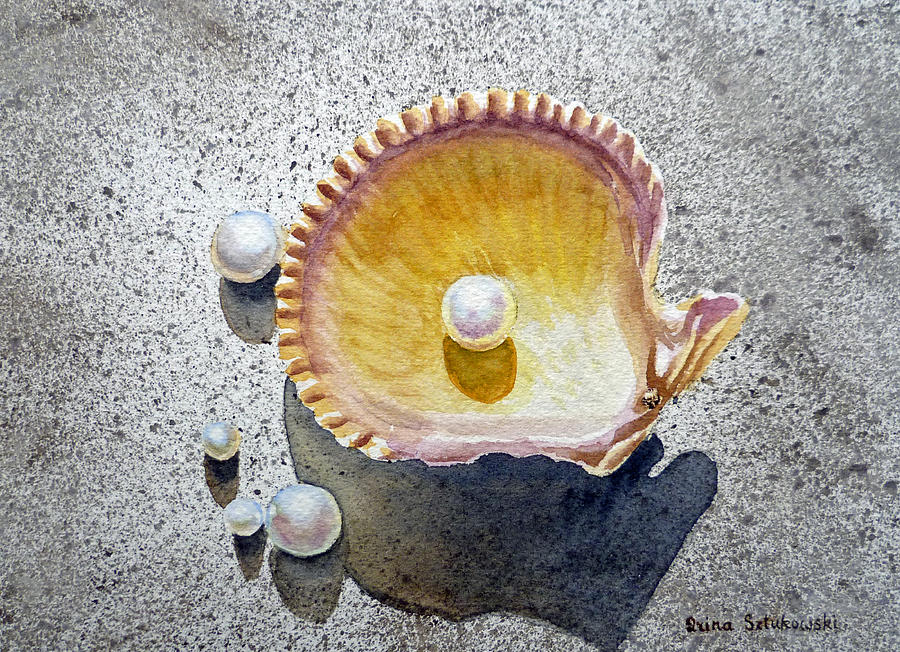 Still Life Painting - Sea Shell and Pearls by Irina Sztukowski