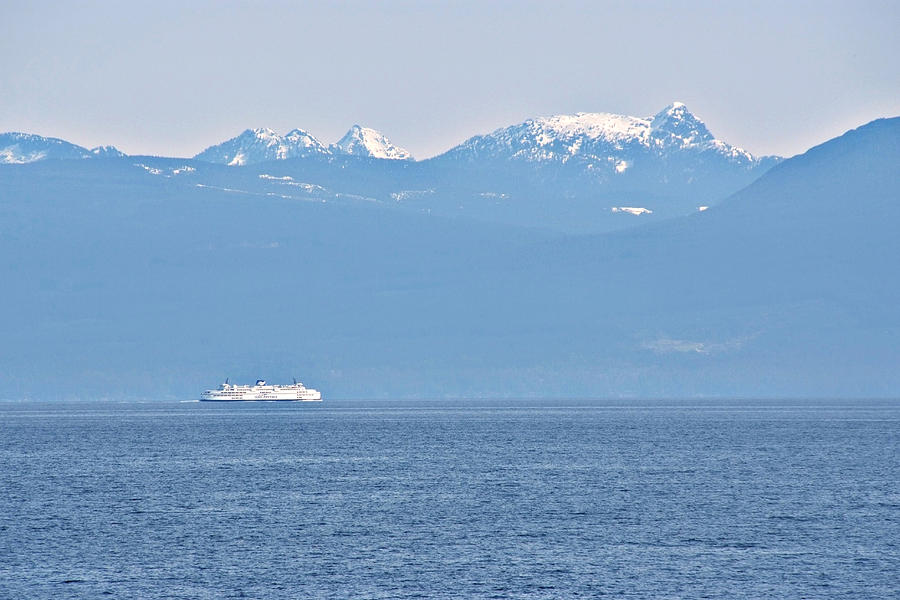 Freight Ship Photograph - Sea Ship and Hills by Devinder Sangha