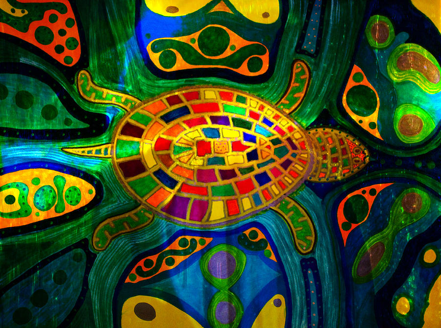 Sea Turtle - Abstract Ocean - Native Art Painting by Marie Jamieson