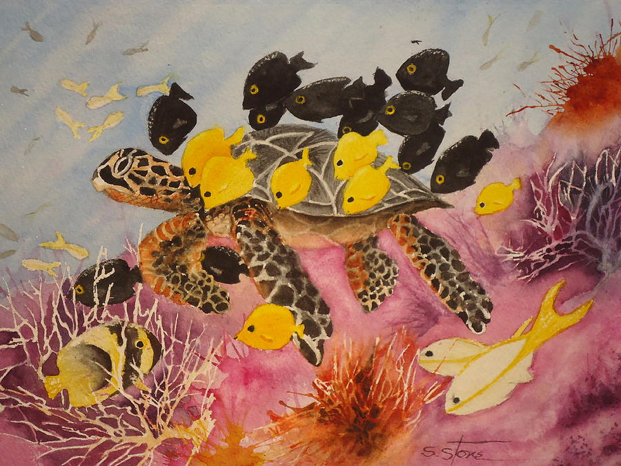 Sea Turtle Painting - Sea Turtle and Friends by Sandra Stone Sea Turtle Painting - Sea Turtle and Friends by Sandra Stone