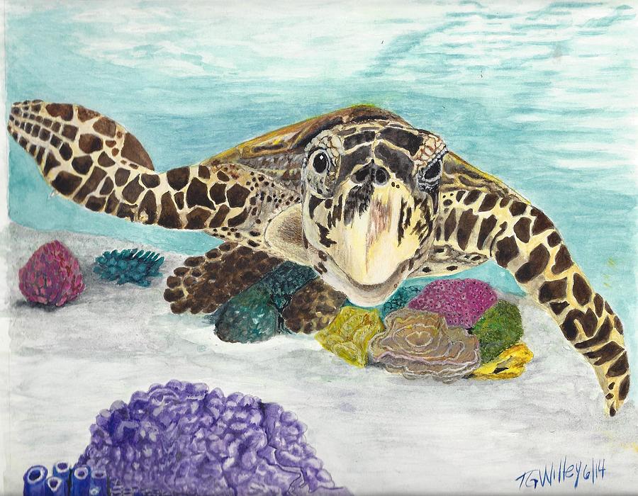Sea Turtle Hello Painting by Toni Willey