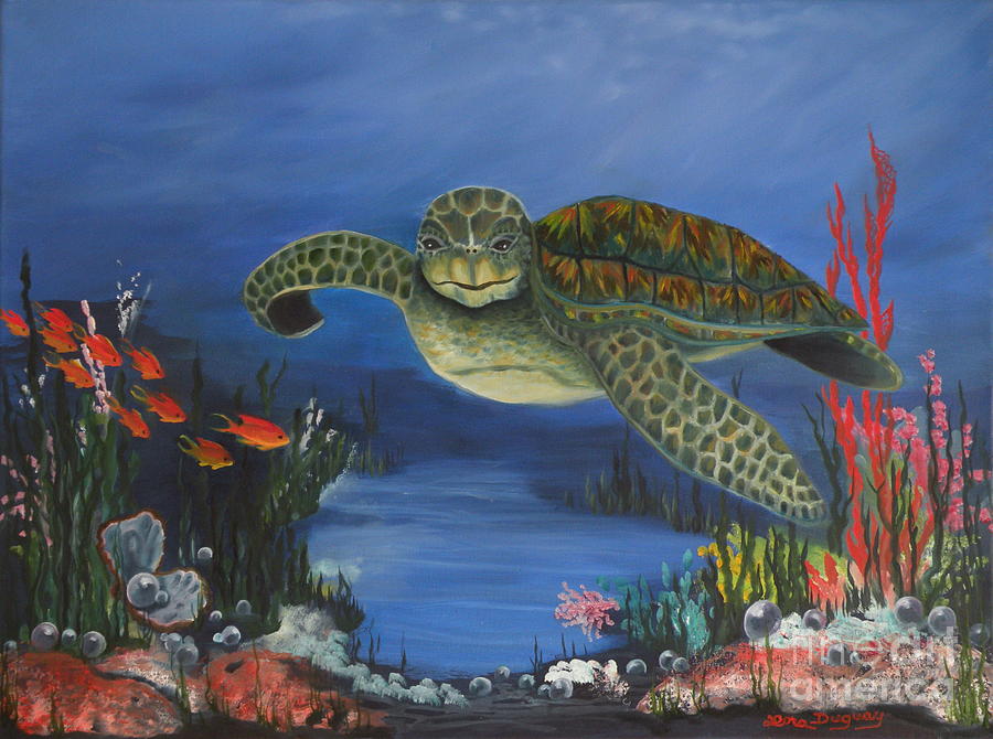 Sea Turtle in Paradise Painting by Lora Duguay