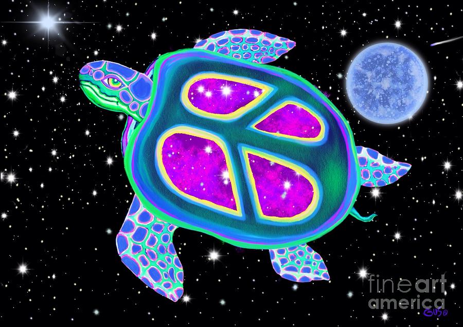 Sea Turtle in the Stars Painting by Nick Gustafson