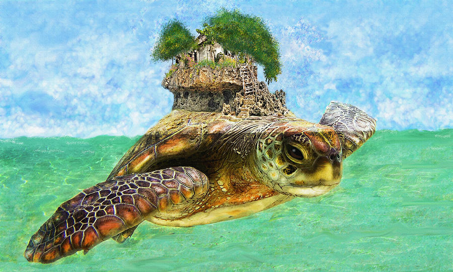 Sea Turtle Island Digital Art by Jane Schnetlage